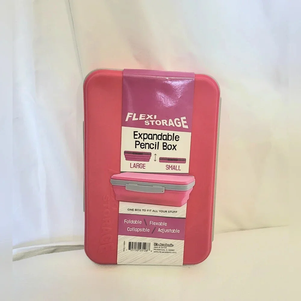 It's Academic Pink Rubber Flexi Storage Collapsible Pencil & Supply Case